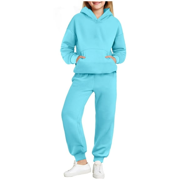 Nskgu Boys Girls Sweatsuit Soild 2 Piece Sweatsuits for Teens Kids Sweatshirts and Jogger Sweatpants Sweat Set