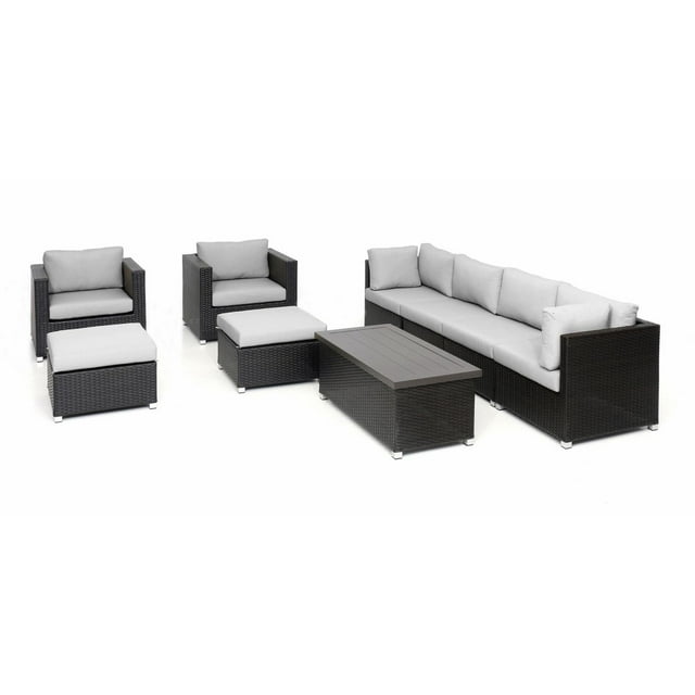 Innesbrook Collection Ensemble de conversation de patio en aluminium 9 pièces avec coussins gris