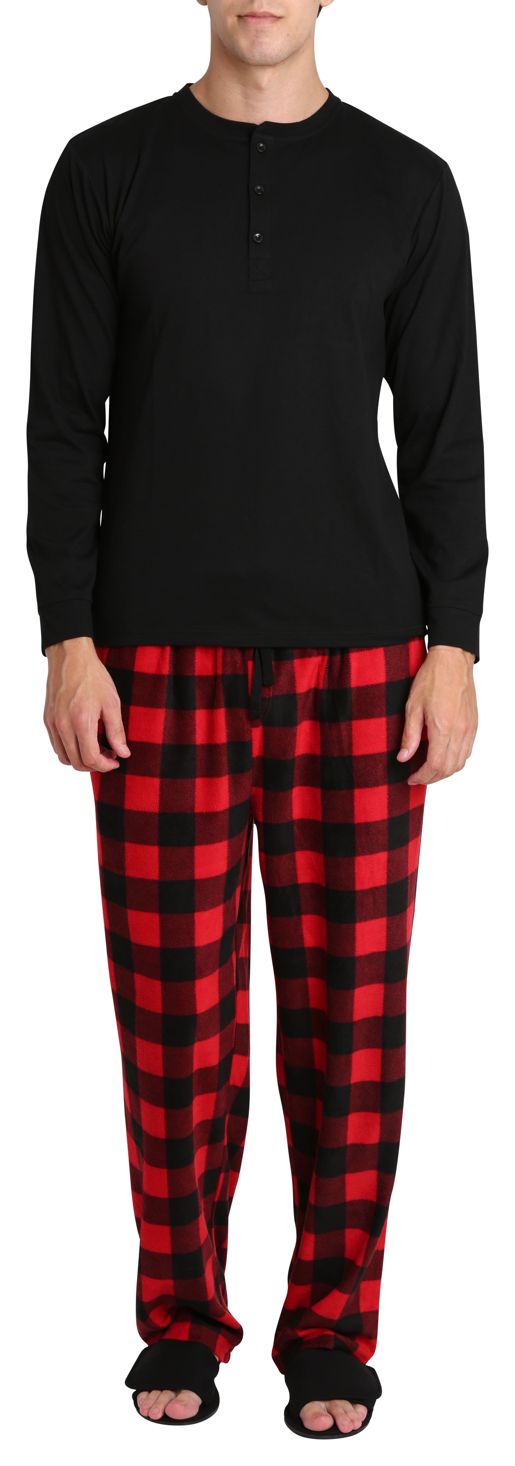 Mens Pajamas Jammies 4 Piece Long Sleeve Shirt Fleece Bottom Adjustable