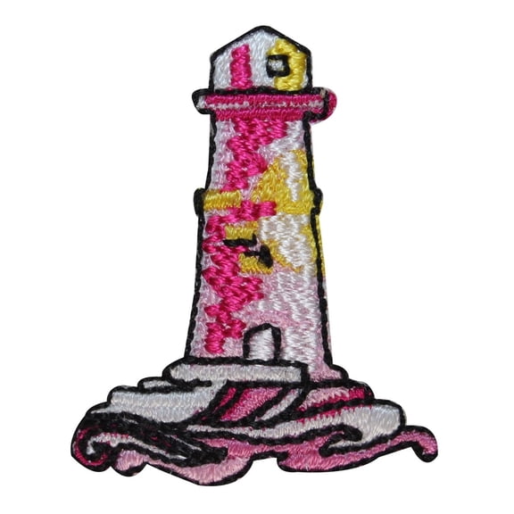 ID 1832Z Lighthouse Crashing Waves Patch Nautical Embroidered Iron On Applique