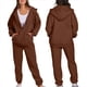 thumbnail image 3 of Sudadera con Capucha y Cremallera para Mujer, de Larga, Color Liso, Informal, de Otoño, con Chaqueta y Pantalón Café S, 3 of 6