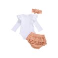 thumbnail image 1 of Honganda Ensemble 3 Pcs pour Fille, Barboteuse avec Short à Volants et Bandeau, 1 of 8