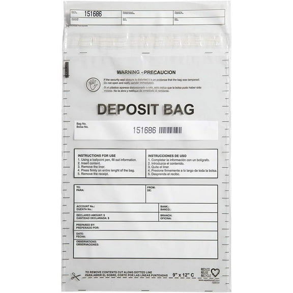 USPACKSMART Deposit Bags 9”x12”. Clear Plastic Bags Ideal for Cash Handling or Bank Deposits. 100-Pack (1208-00)