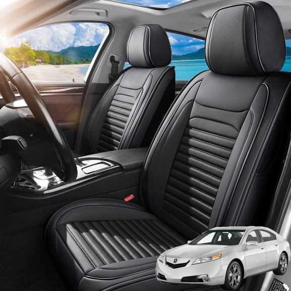 Car Seat Covers Full Set Fit for Acura TL 1999-2014, Premium Faux Leather Waterproof Breathable Anti‑Slip Seat Protectors, Black