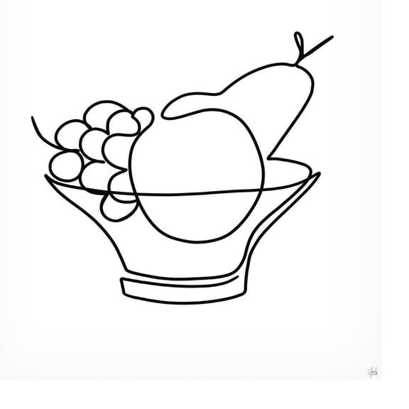 Canvas Wall Art - Line and Brush 'Still Life Fruit Bowl' Wall Art for Living Room, Bedroom, or Office Décor by Trademark Fine Art - 14 x 19 Inches