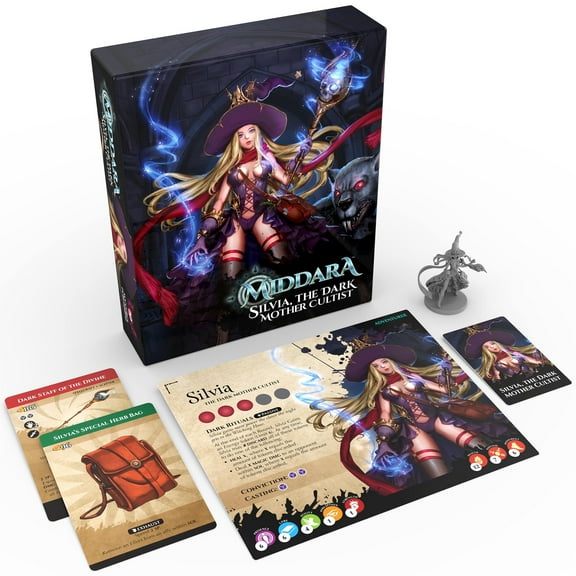 Middara: Silvia, The Dark Mother Cultist - Expansion, New Main Adventurer Character, Detailed Miniature, Item Cards, Dungeon Crawler Roleplaying Game