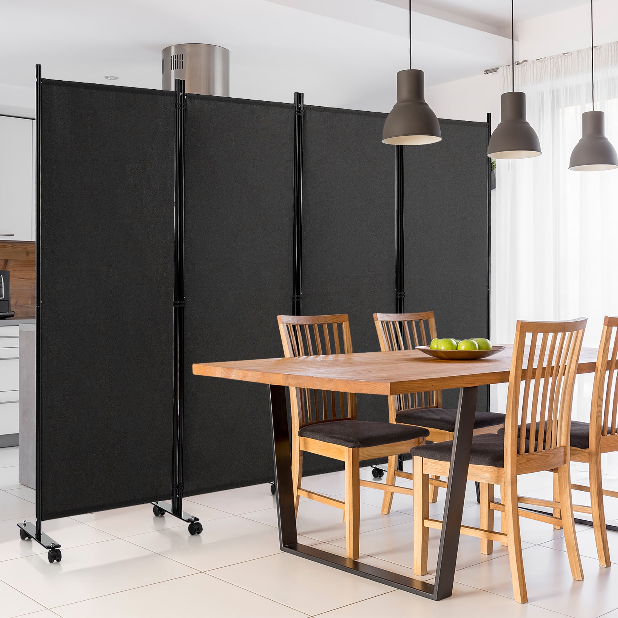 Costway 4-Panel Folding Room Divider 6FT Rolling Privacy Screen with Lockable Wheels Black