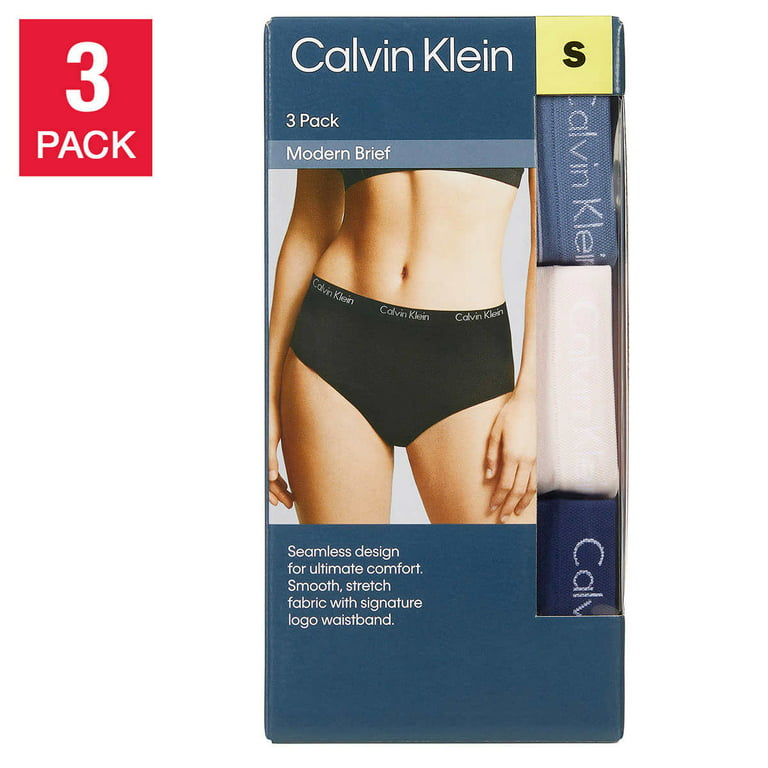 Calvin Klein Ladies' Seamless Briefs, 3-pack (Blue and White Stripe, Pink,  L)
