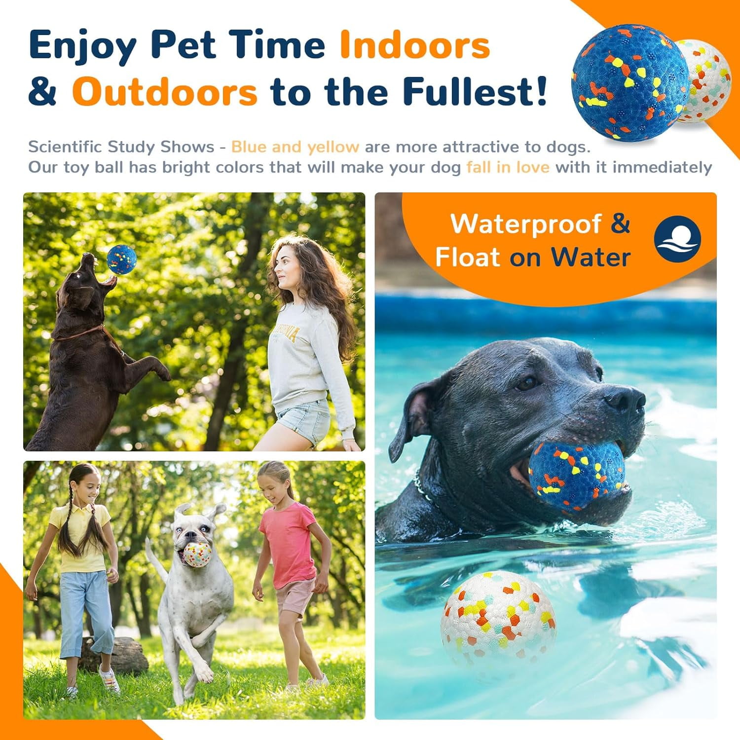 General 2 Pack Dog Balls Toys for Aggressive Chewers Indestructible Tennis Balls for Medium Large Dogs Water Toy Chew Ball Tough Durable Big Dog Toys Bouncing Ball for Dogs to Fetch, Blue+White