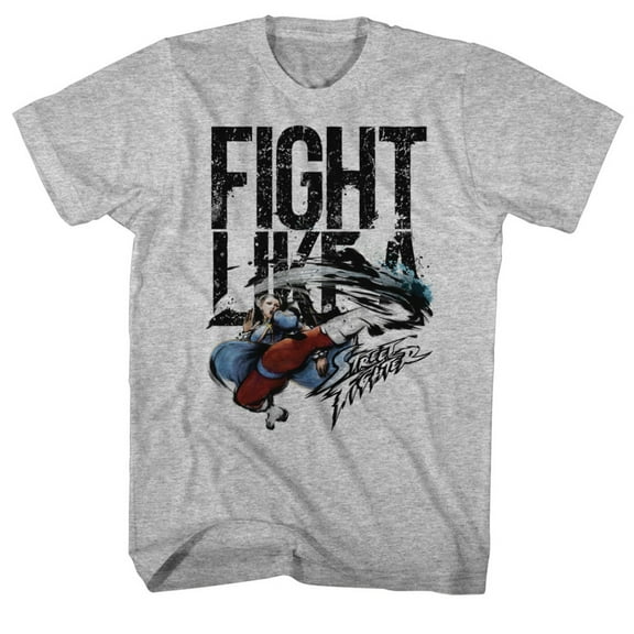 Street Fighter Fight Like A Gray Heather Adult T-Shirt
