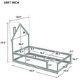 thumbnail image 4 of Twin Size Wood bed with House-shaped Headboard Floor bed with Fences,Grey, 4 of 8