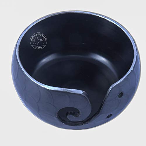 Hind Handicrafts Premium Solid Handmade Crafted Metallic Finish - Aluminum Portable Yarn Storage Bowl - Holder for Knitting Crochet Hook Accessories (6" x 6" x 3", Grey Meena)