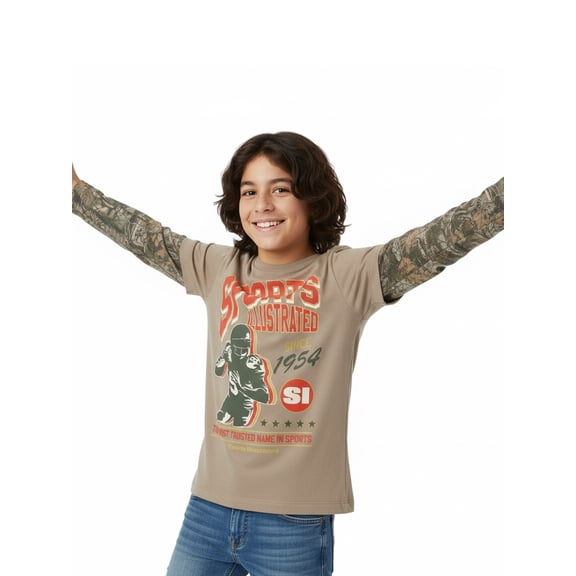 Sports Illustrated, Boys' Graphic Waffle Knit Long Sleeve 2Fer, Sizes 4-18