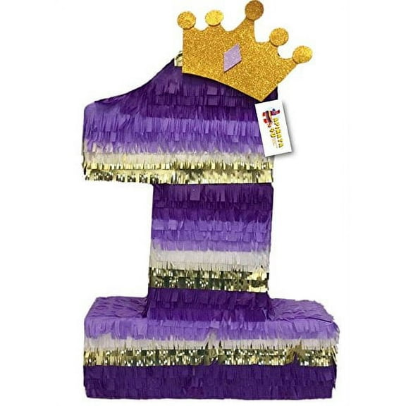 APINATA4U 20'' Tall Number One Piñata with Gold Crown Purple Tones