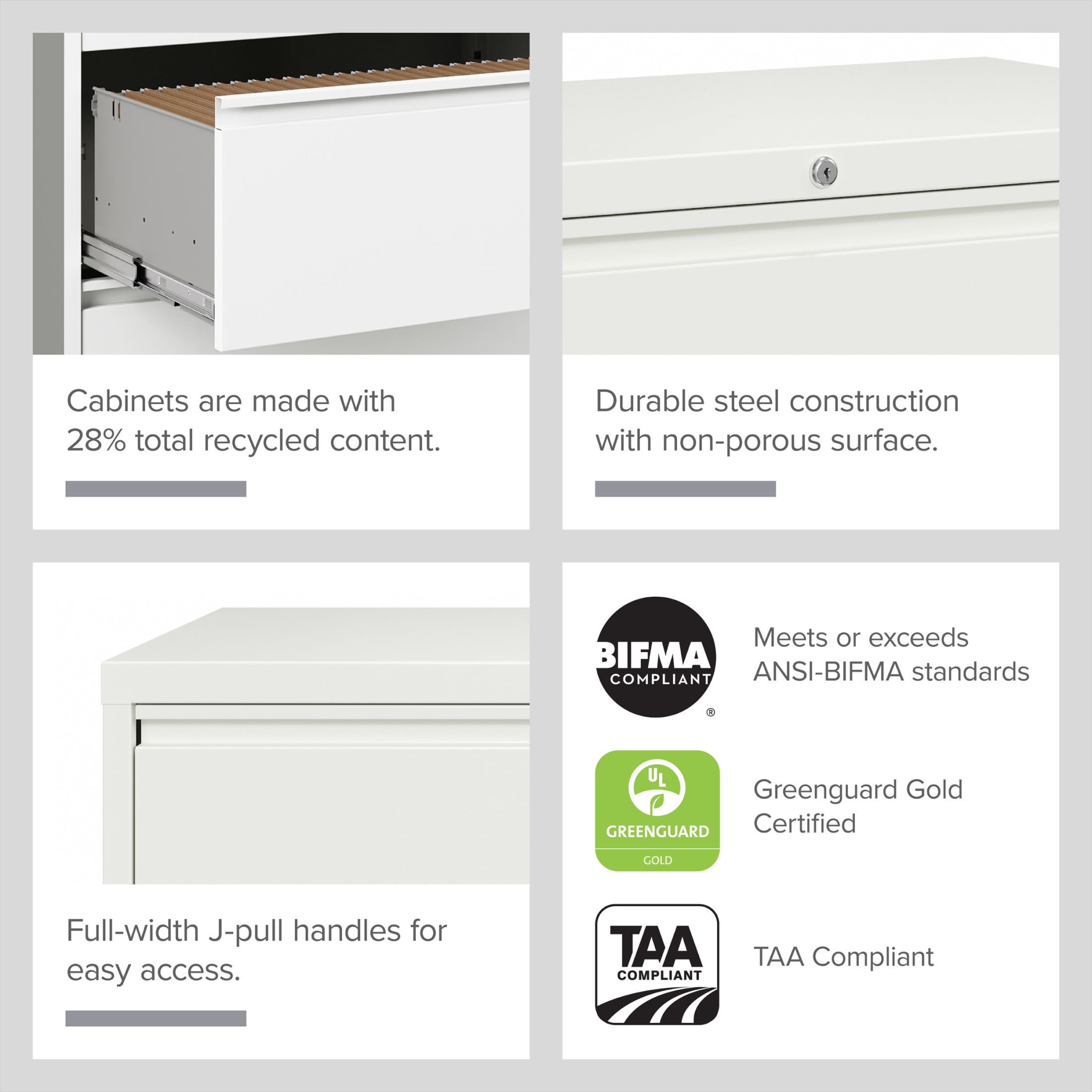 Hirsh 36 Inch Wide 2 Drawer Metal Lateral File Cabinet for Home and Office, Holds Letter, Legal and A4 Hanging Folders, White