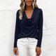 thumbnail image 1 of TaTaai Women's Casual Cowl Neck Shirt Long Sleeve V-Neck Draped Front Solid Color Blouse Flowy Soft Stretchy Lightweight Spring Summer Daily Beach Wear Gift, 1 of 9