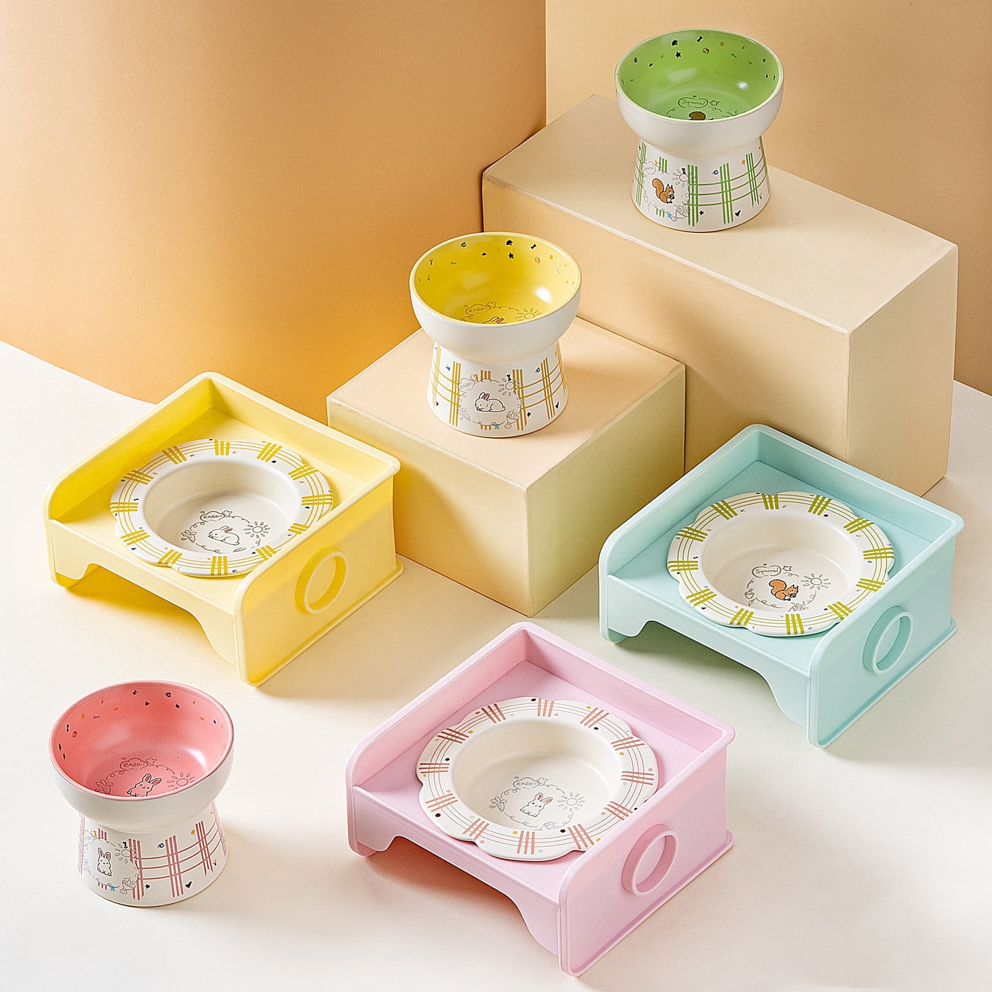 Elevated Ceramic Pet Bowl, Spine Friendly Raised Feeding Bowl, Stylish Food Basin for Cats and Dogs