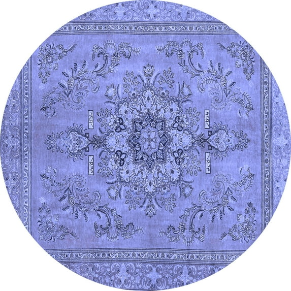 Ahgly Company Machine Washable Indoor Round Abstract Blue Modern Area Rugs, 3' Round