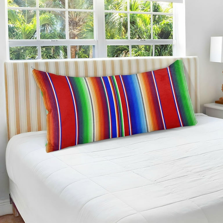 Mexican Serape Blanket Colorful Body Pillow Cover with Zipper Soft and Cozy Fuzzy Fleece Body Pillow Case Cover 21 x 54 in Plush Long Body Pillow Pillowcase for Fall and Winter Home