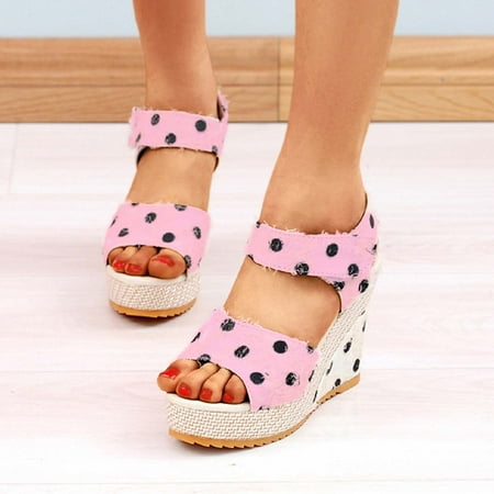 

TUTUnaumb Women Sandals Size 7.5 Women s Platform Wedges High Heel Sandals Shoes Sloping Heel Casual Sandals Velcro Thick Sole Fish Mouth Roman Sandals Polka Dot Pattern Women s Sandals-Pink-40
