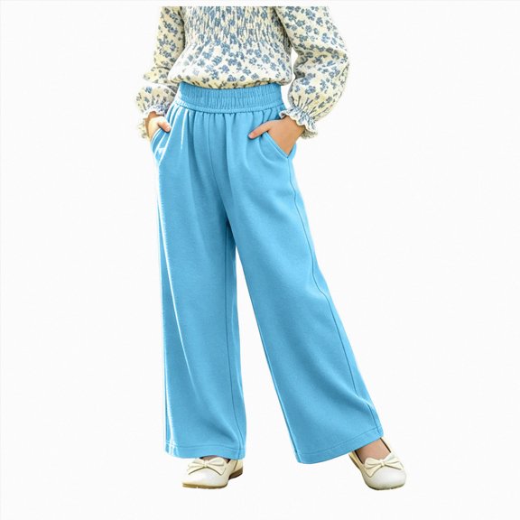 Splozh Joggers for Girls Long Pants Solid Color Casual Girls' Pants Cotton Pants for Toddlers and Preschoolers Outdoor Trousers,Sky Blue,3-4 Years