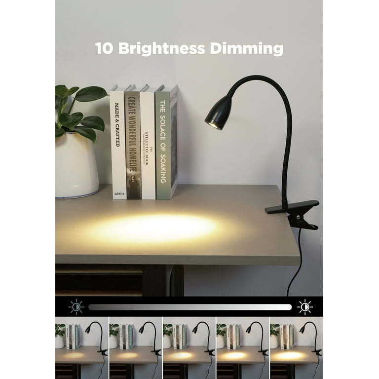 Mainstays 13" Dimmable LED Modern Clip Task Lamp, 3W, Black