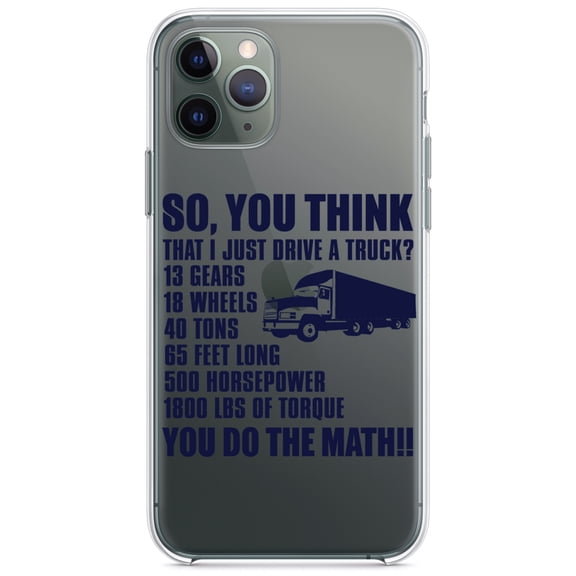 DistinctInk Clear Shockproof Hybrid Case for iPhone 13 (6.1" Screen) - TPU Bumper Acrylic Back Tempered Glass Screen Protector - You Think I Just Drive a Truck? Torque Tons