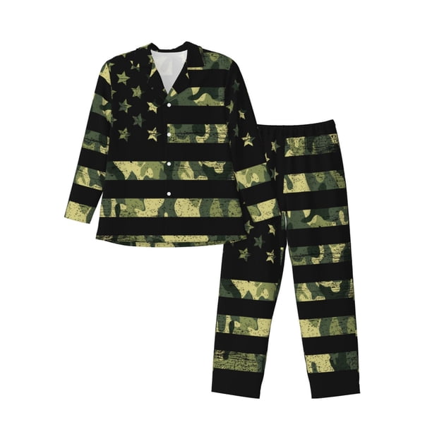 Balery American Flag Camo Pijama para Hombre de Dos Piezas con Manga Larga, Conjunto de Dormir y Descanso Suave con Bolsillos-XX-Large