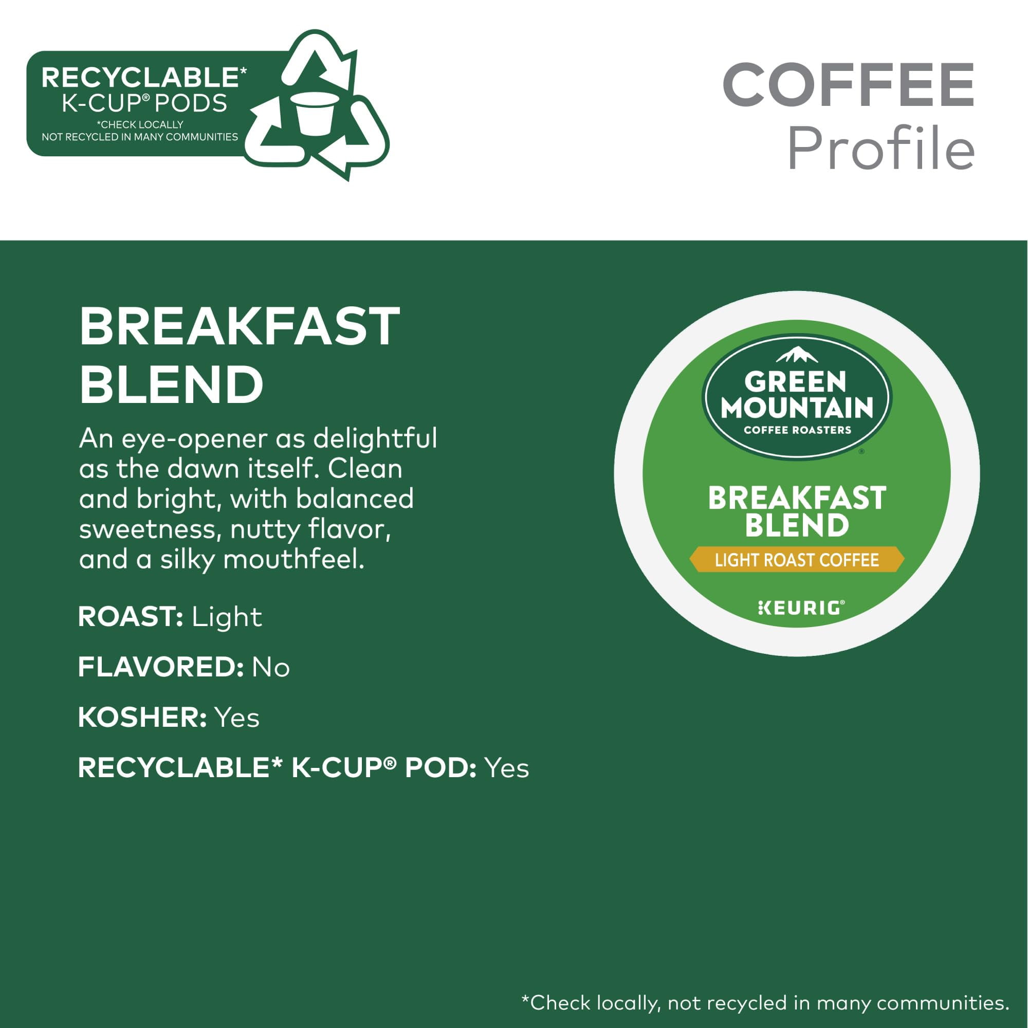 Breakfast Blend Single-Serve Keurig K-Cup Pods, Light Roast Coffee, 96 Count (4 Packs of 24)