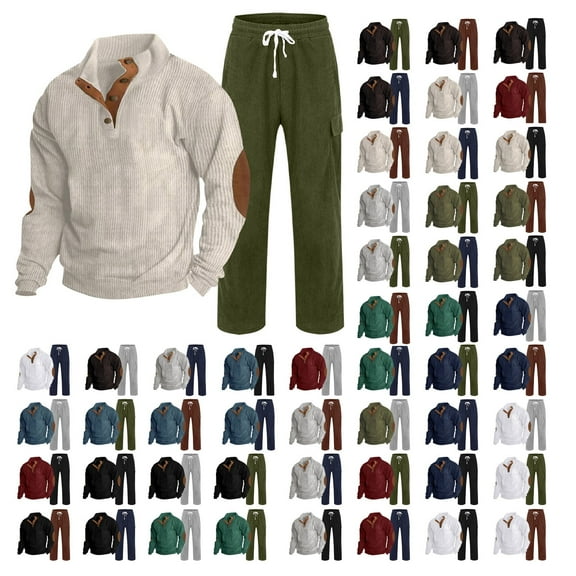 VBTAPA Track Suit for Men 2 Piece Set Color Block Hoodie Sweatsuit Quarter Zip Hooded Sweatshirt Drawstring Cargo Pants Suit Outdoor Tactical Athletic Outfits Coffee XL