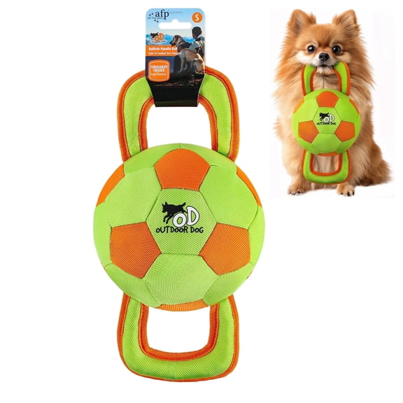 All For Paws 2-in-1 Upgraded Dog Handle Ball Toy, Durable Fetch & Tug-o-War Plush Toy for Small & Medium Dogs,Medium,Green