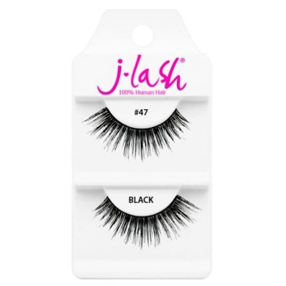 #47 Black , J Lash Daily Eyelashes, hair scalp beauty - Pack of 2 w/ Sleek 3-in-1 Comb/Brush