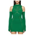 thumbnail image 1 of Mrat Pulls Courts pour Femmes 2024 Robe Chandail Mini pour Femmes Couleur Unie Sans Manches avec Manches Longues Robe Chandail Ajourée S-85 Vert P, 1 of 6
