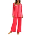 thumbnail image 4 of BOVXNPU Pajama Set For Women Women Solid Summer Lightweight Round-Neck Long-Sleeved Long Pants Home Attire Set Of 2 Pieces Women Sleepwear, 4 of 7