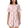 thumbnail image 1 of Balery Rabbit And Cherry Conjunto de Pijama para Mujer con Estampado, Dos Piezas de Manga Corta y Shorts, Ropa de Dormir Suave con Cuello Redondo y Bolsillos-Small, 1 of 6