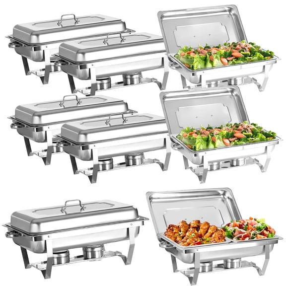 Jacgood 8 Pack Chafing Dish Rectangular Full Pan×6 Half Pan×2 Chafers Stainless Steel Catering Buffet Warmer Set for Parties,Events,Wedding,Dinner