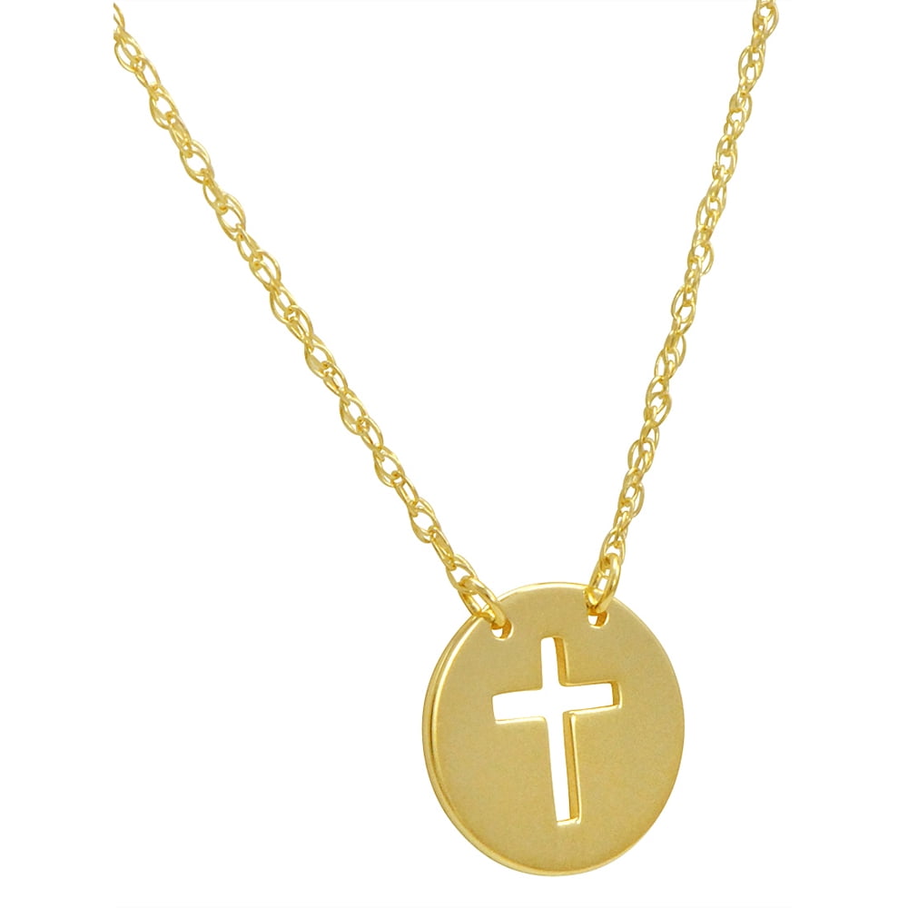 Amanda Rose - 14k Gold Cross Disc Necklace on an Adjustable 16-18 in ...