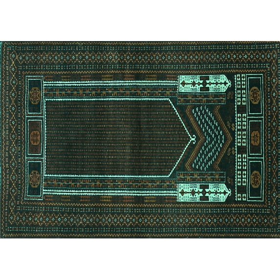 Ahgly Company Indoor Rectangle Persian Turquoise Blue Traditional Area Rugs, 7' x 9'