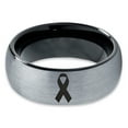 thumbnail image 2 of Tungsten Awareness Ribbon Symbol Band Ring 8mm Men Women Comfort Fit Black Dome Brushed Gray Polished, 2 of 4