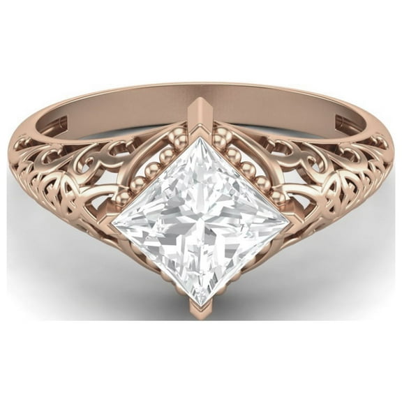 Mooneye 1.30 Ct Square Moissanite Diamond Filigree 925 Sterling Silver Rose Vermeil Women Gift Ring