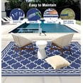 thumbnail image 3 of Memoryfield Waterproof Outdoor Rug 5x8ft for Patios, Plastic Straw Rug Outside Carpet Mats for Picnic, Backyard, Deck, Balcony, Porch, Beach, Dark Blue & White, 3 of 9