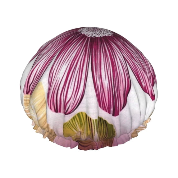 YFYANG Women's Double Waterproof Shower Cap, Purple Print Pattern Reusable Hair Cap for All Hair Styles and Head Sizes