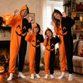 thumbnail image 4 of MEZZALL Patchwork Pumpkin Onesie For Adult Halloween Velvet Long Sleeve Hooded Pajamas Holiday Loungewear Jumpsuits One-Pieces, 4 of 7