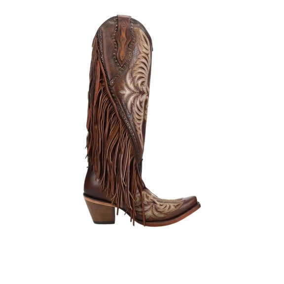 Corral Boots Womens Eagle Embroidered Studded Fringe Tall Snip Toe Cowboy