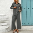 thumbnail image 2 of Womens Two Pieces Bussiness Office Work Sets Lapel Front Button Long Sleeve Blouses Office Work Wide Leg Pants Light Breathable Trousers Relaxed Fit Pants, 2 of 5