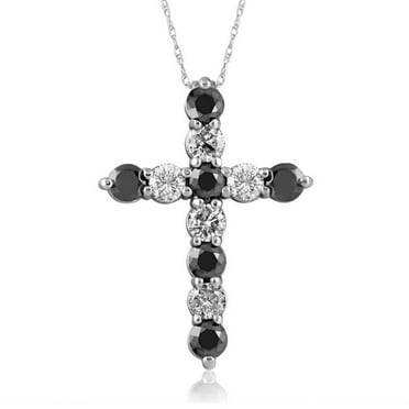 Pompeii 2 1/4cttw 10k White Gold Black & Diamond Cross Pendant (1 inch tall) Necklace