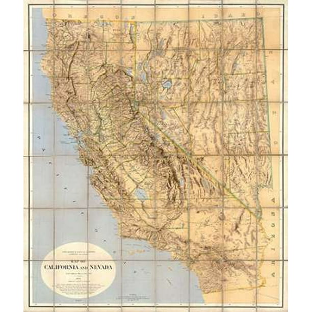 Map of California and Nevada 1874 Poster Print by California Geological