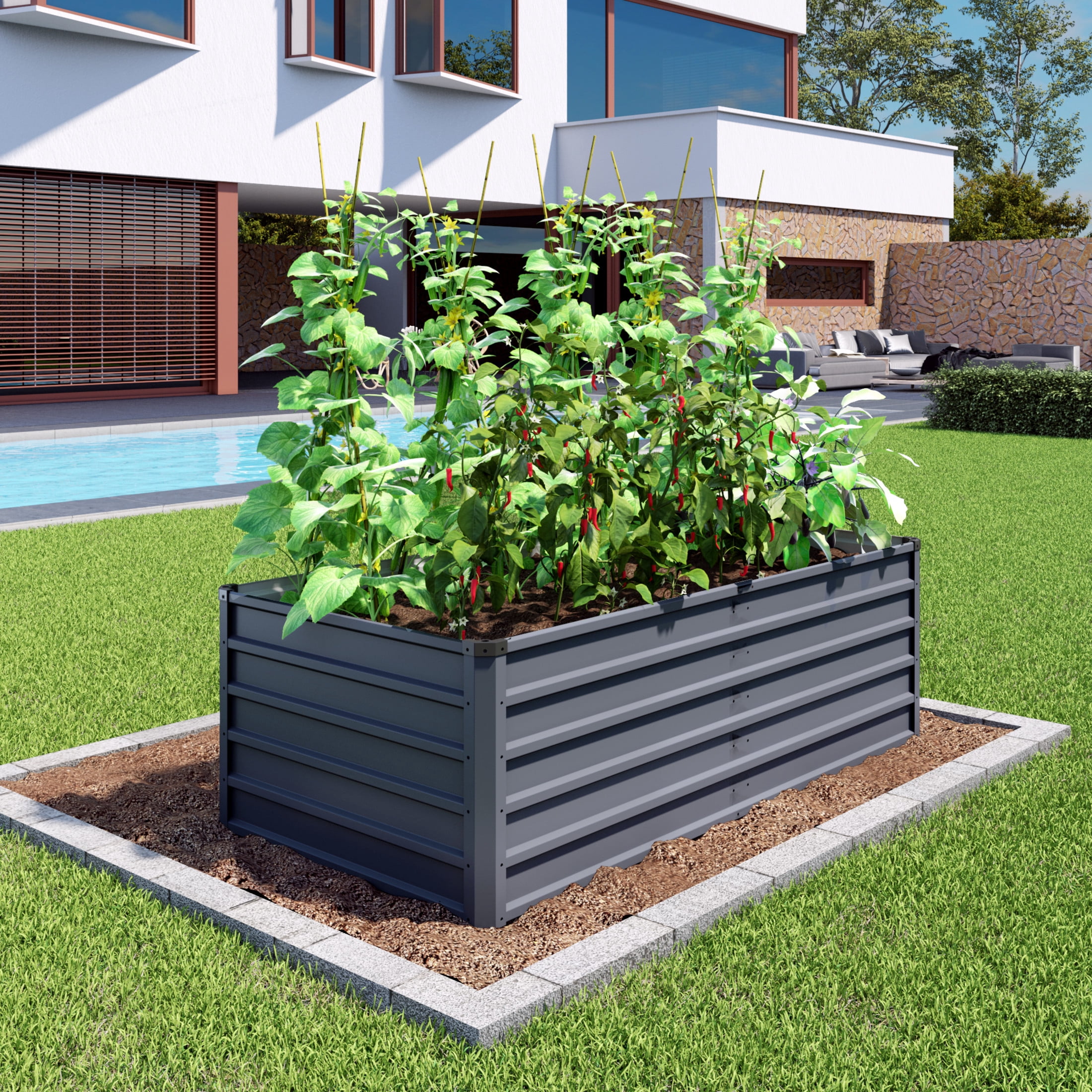Noble House 6 x 3 x 2 FT Rectangular Raised Garden Bed, 269 Gallon Metal Planter Box, Gray