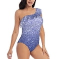 thumbnail image 3 of Sikiie Glittering Blue Purple Print Women One Piece Swimsuits Tummy Control One Shoulder Bathing Suits Ruffle Swimwear, From S to XXL-XX-Large, 3 of 6
