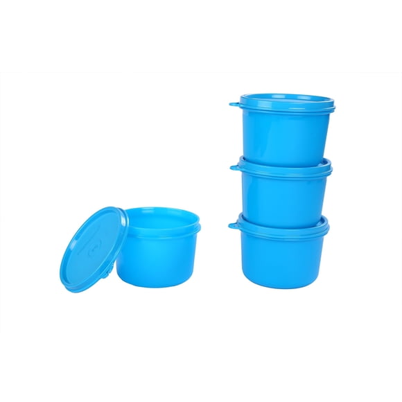 Juego de 4 recipientes redondos grandes de plástico Signora Ware Executive, 450 ml, color azul turco.